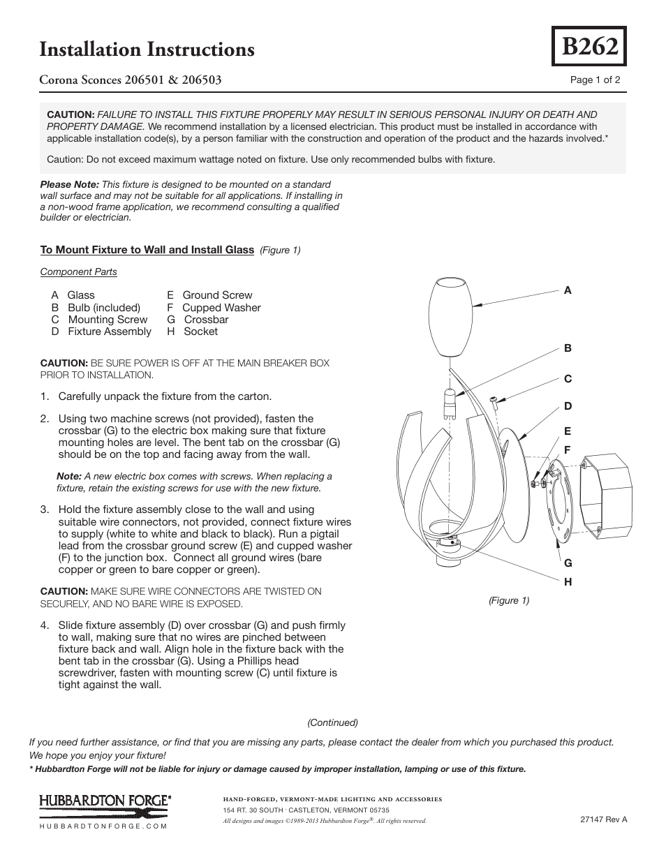 Hubbardton Forge 206501 User Manual | 2 pages