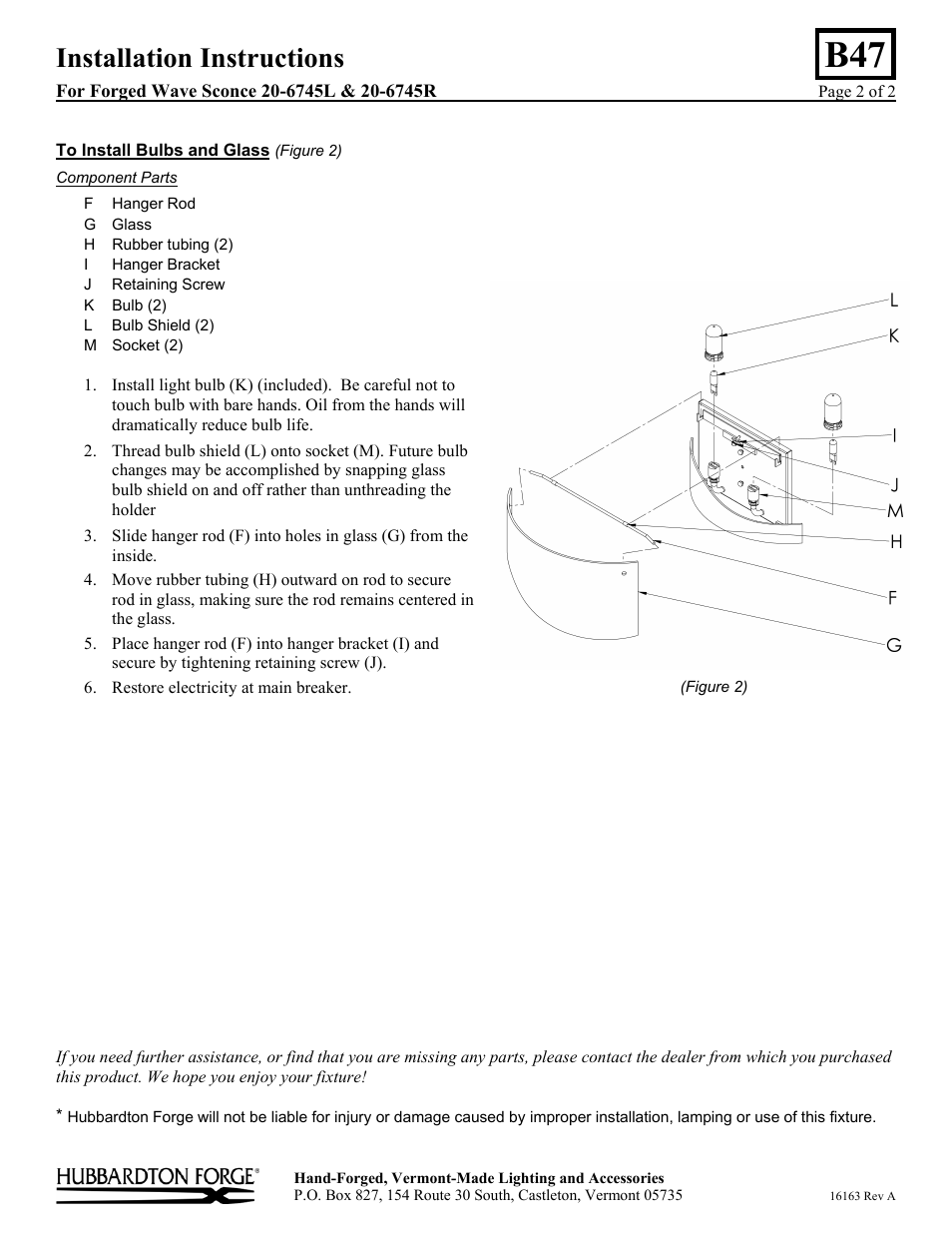 Installation instructions | Hubbardton Forge 206745 User Manual | Page 2 / 2
