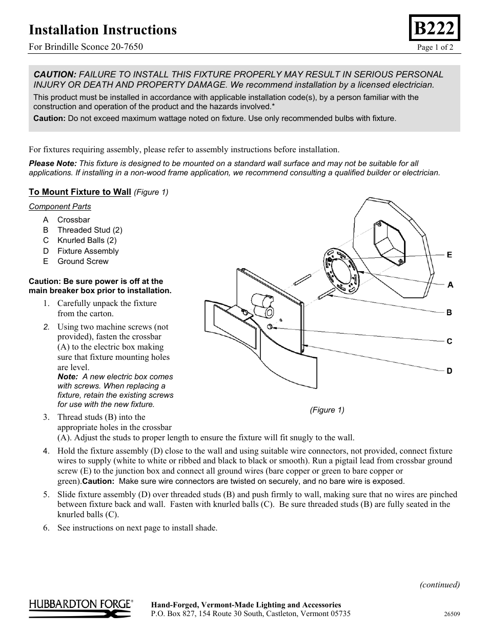 Hubbardton Forge 207650 User Manual | 2 pages