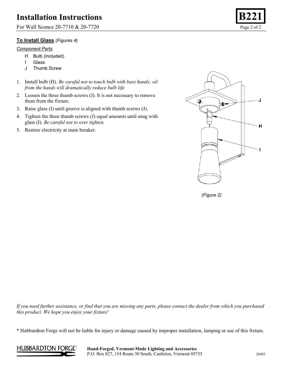 B221, Installation instructions | Hubbardton Forge 207720 User Manual | Page 2 / 2