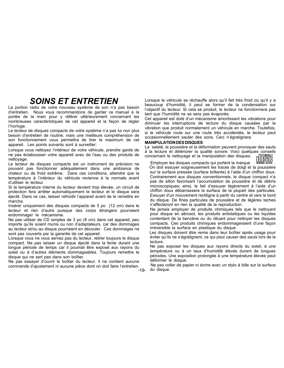 Soins et entretien | Audiovox P-88 User Manual | Page 20 / 32