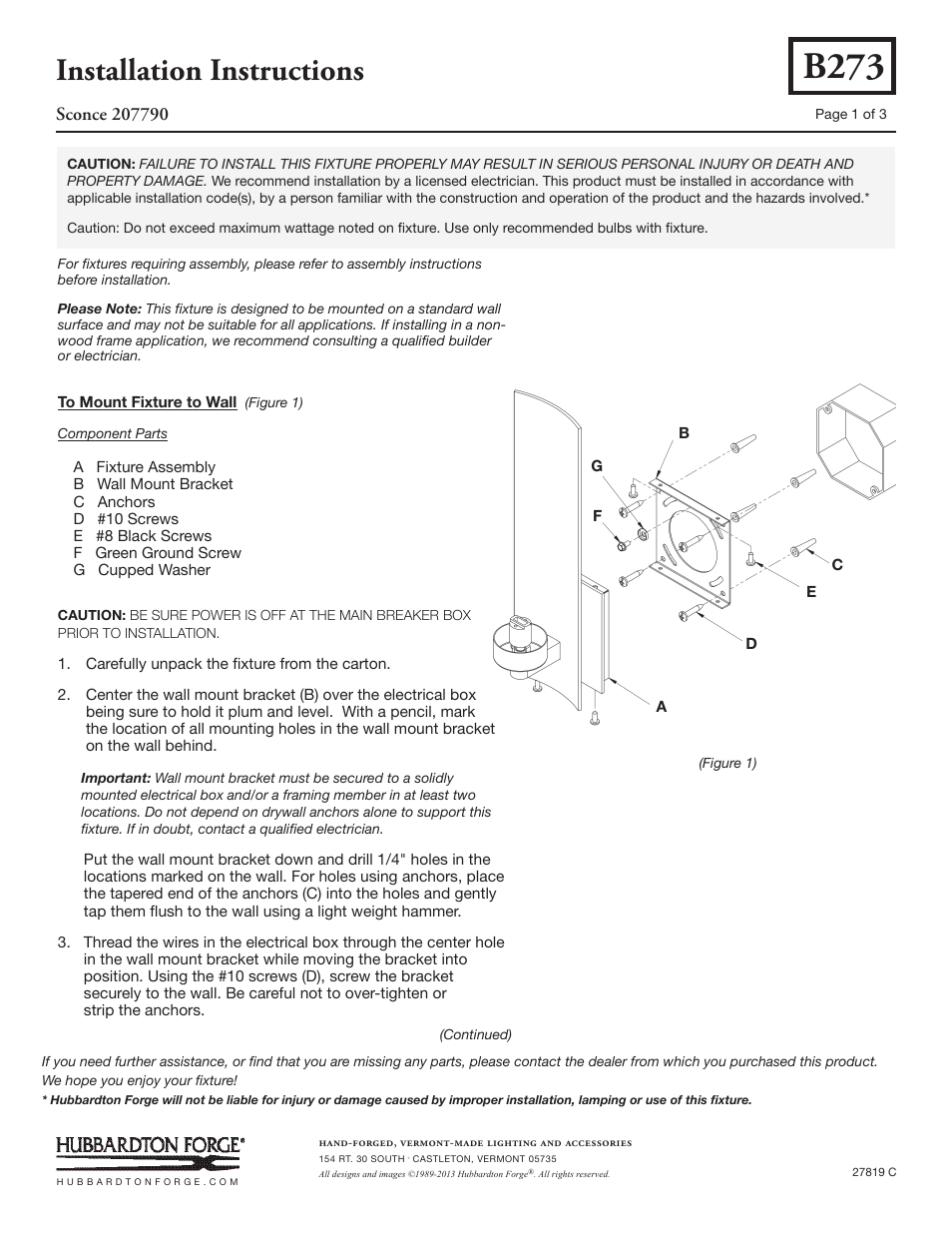 Hubbardton Forge 207790 User Manual | 3 pages