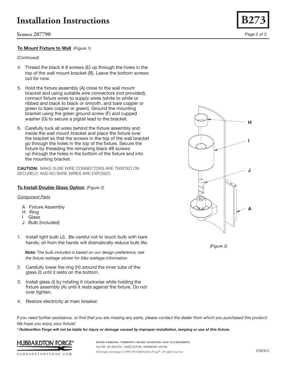 B273, Installation instructions | Hubbardton Forge 207790 User Manual | Page 2 / 3