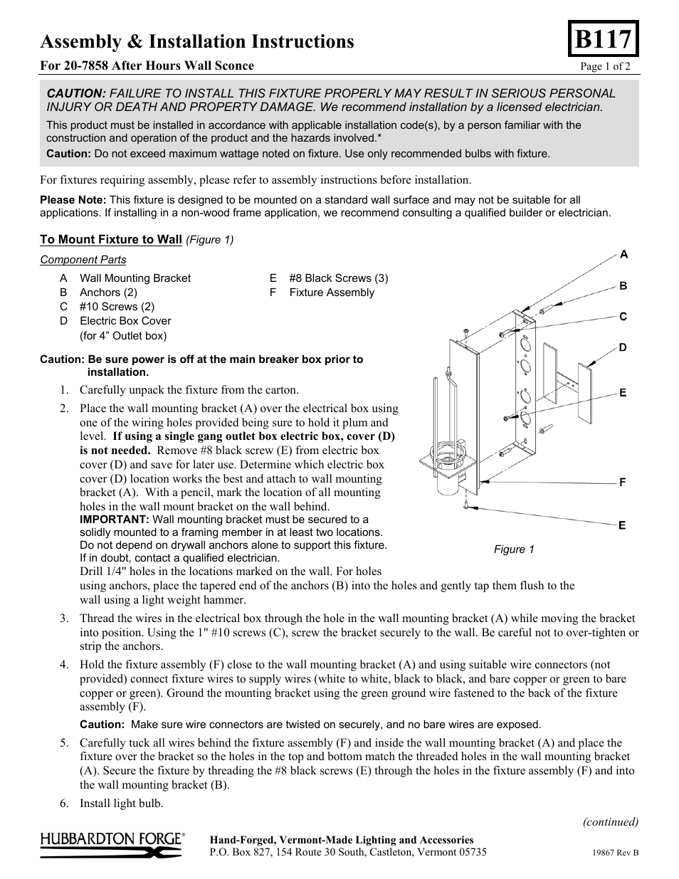 Hubbardton Forge 207858 User Manual | 2 pages