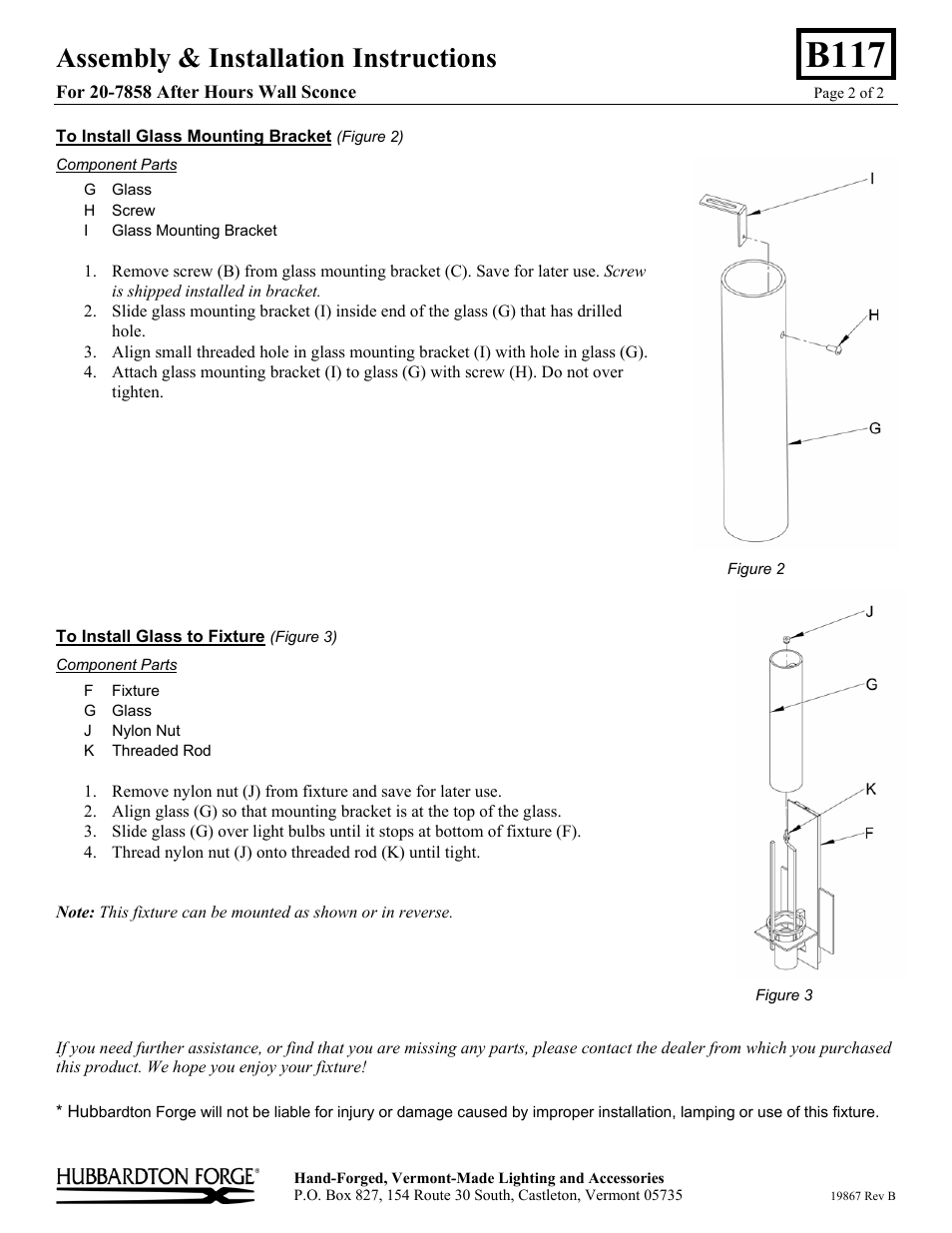 B117, Assembly & installation instructions | Hubbardton Forge 207858 User Manual | Page 2 / 2