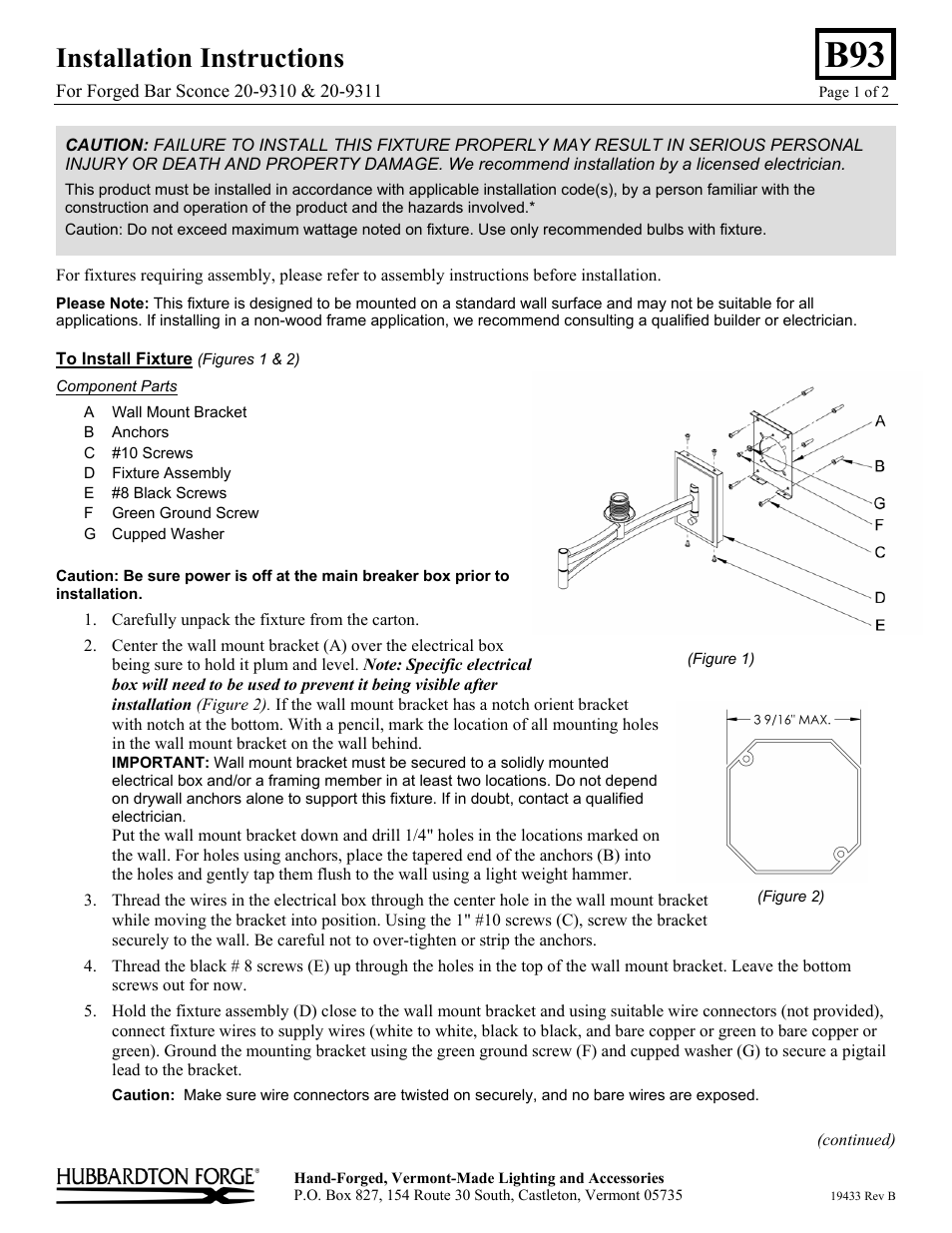 Hubbardton Forge 209310 User Manual | 2 pages