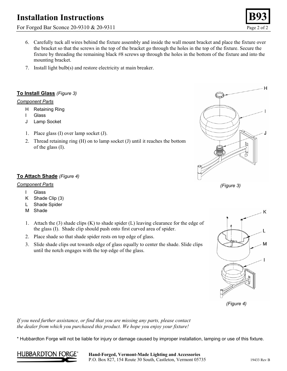 Installation instructions | Hubbardton Forge 209310 User Manual | Page 2 / 2