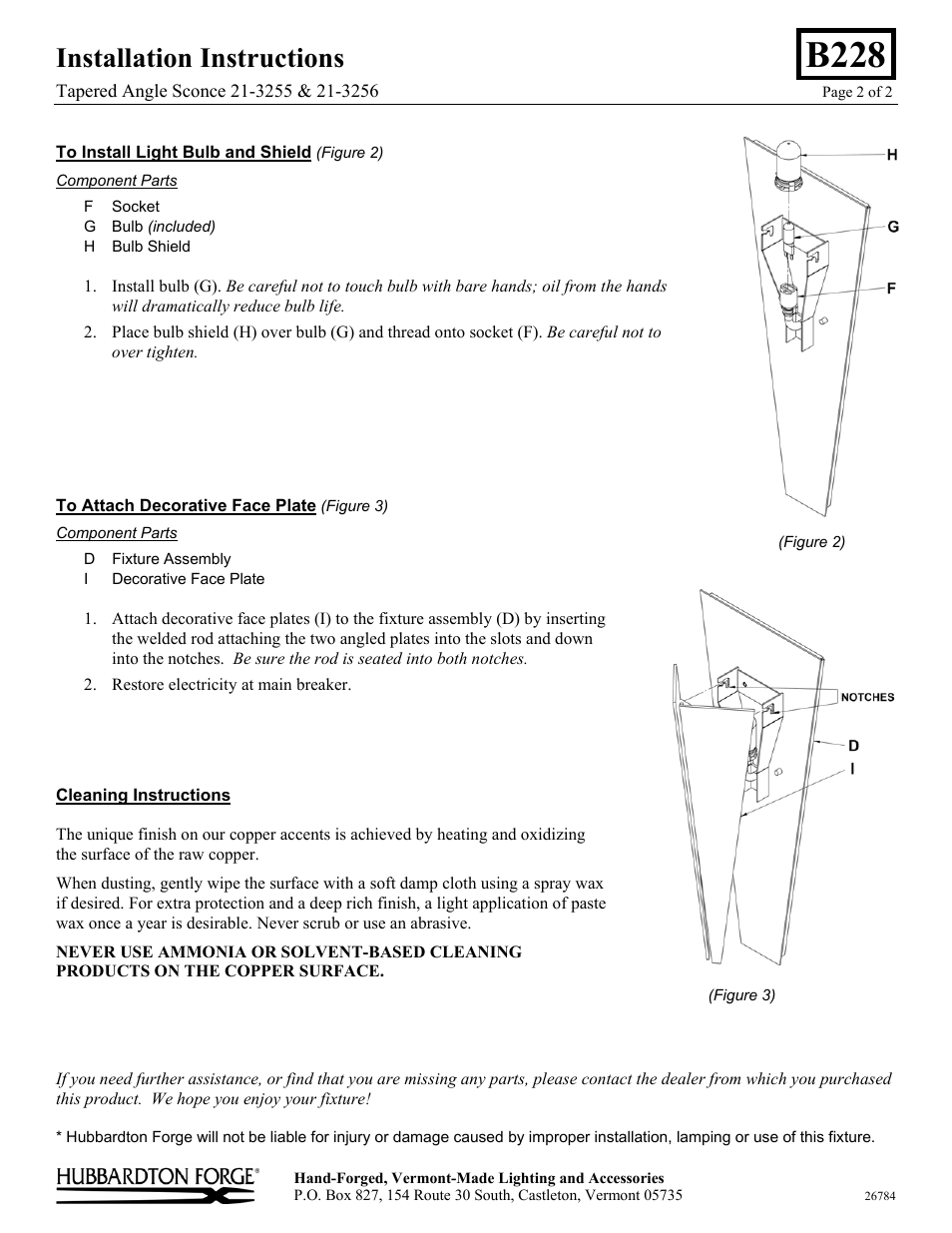 B228, Installation instructions | Hubbardton Forge 213256 User Manual | Page 2 / 2