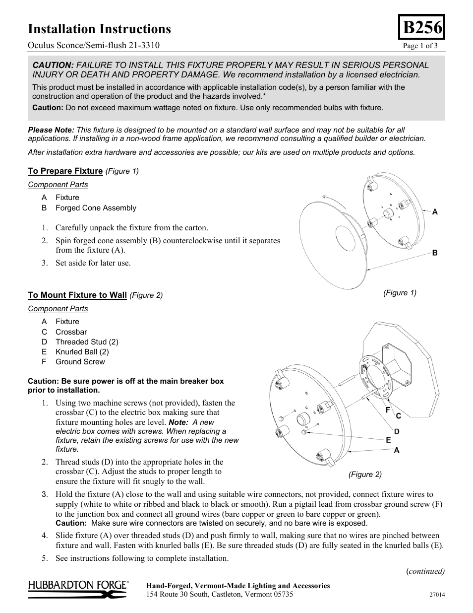 Hubbardton Forge 213310 User Manual | 3 pages