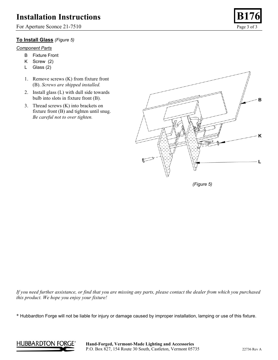 B176, Installation instructions | Hubbardton Forge 217510 User Manual | Page 3 / 3