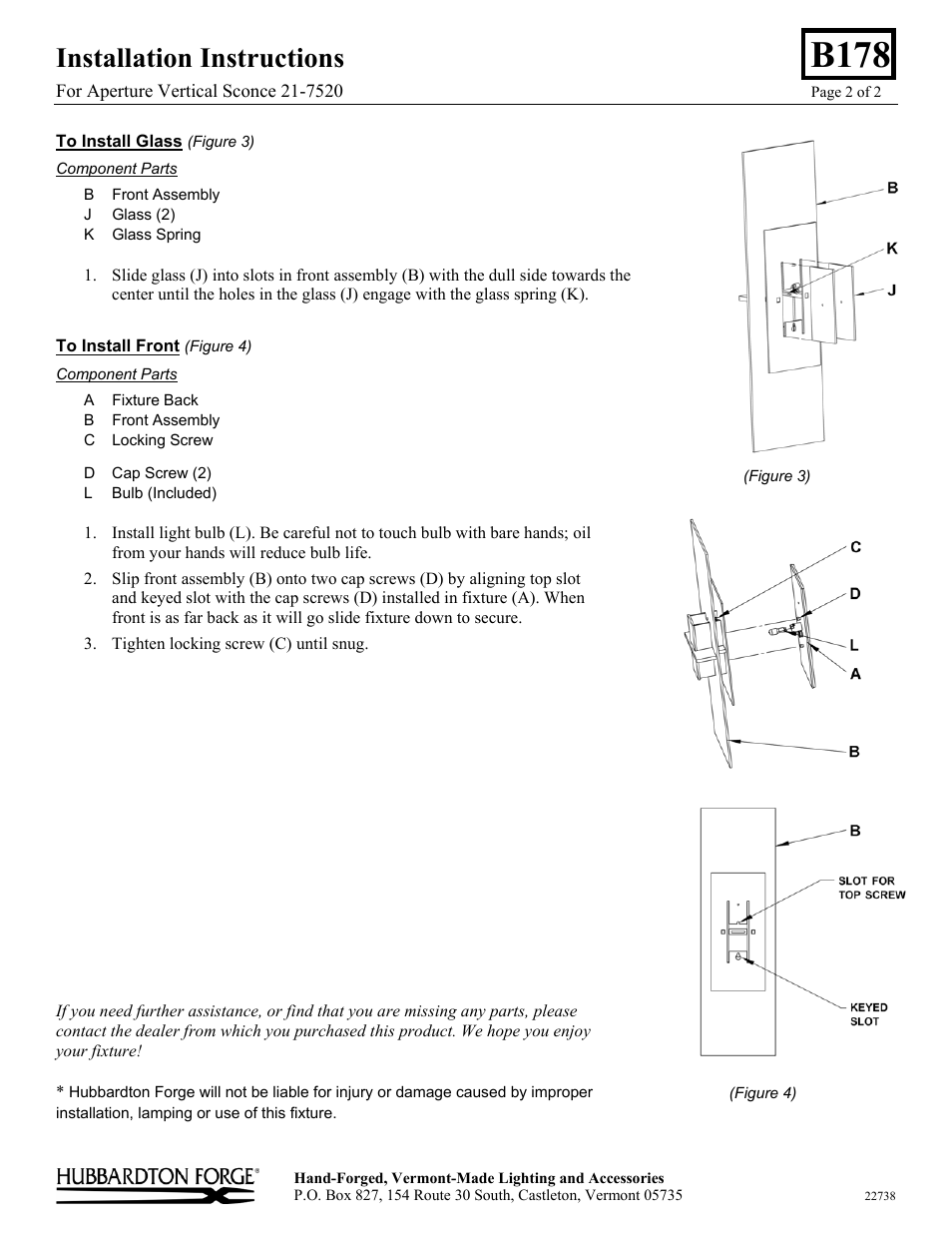 B178, Installation instructions | Hubbardton Forge 217520 User Manual | Page 2 / 2