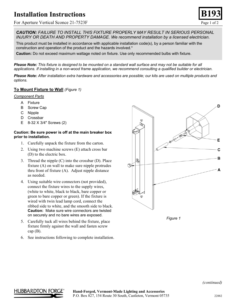 Hubbardton Forge 217523 User Manual | 2 pages