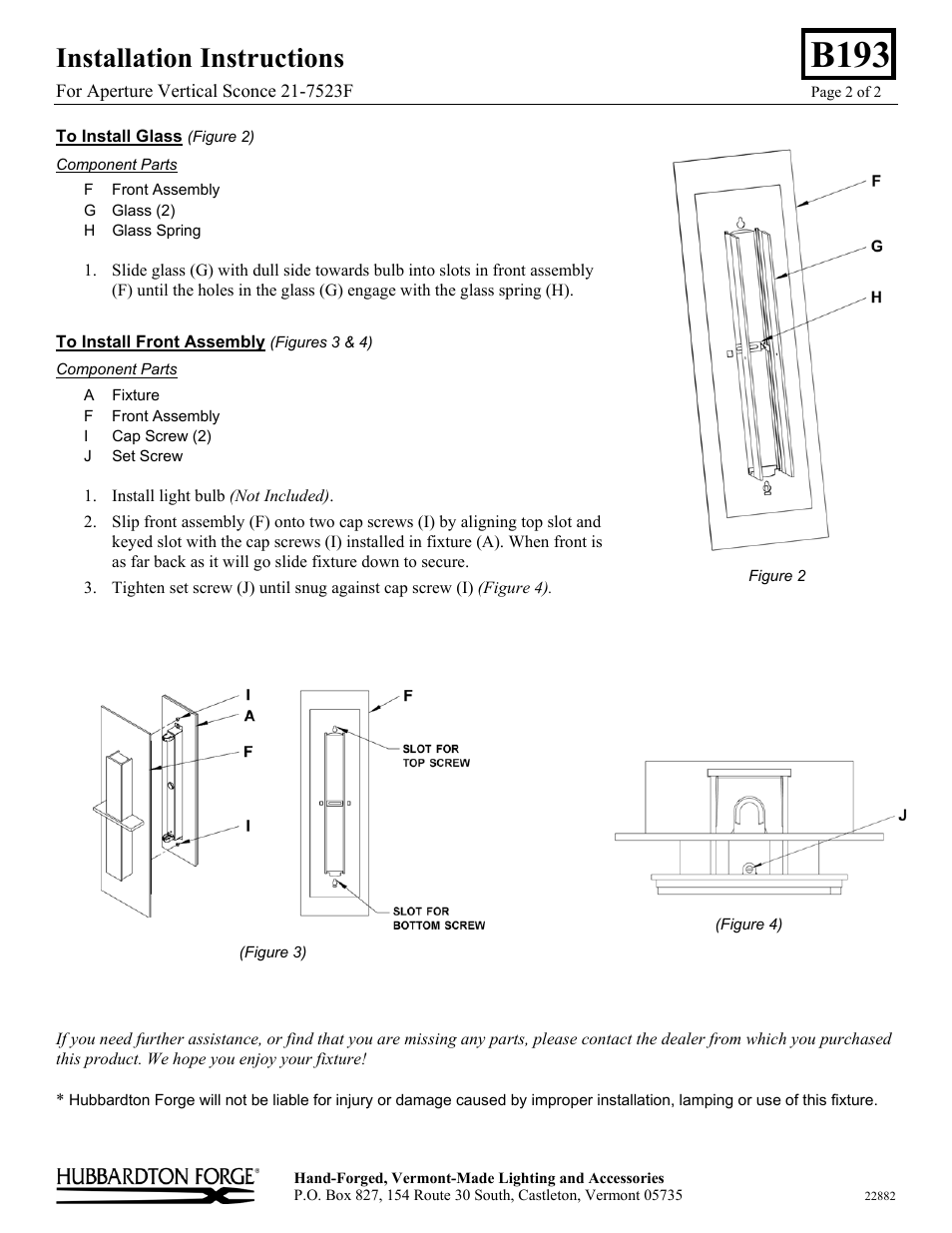 B193, Installation instructions | Hubbardton Forge 217523 User Manual | Page 2 / 2