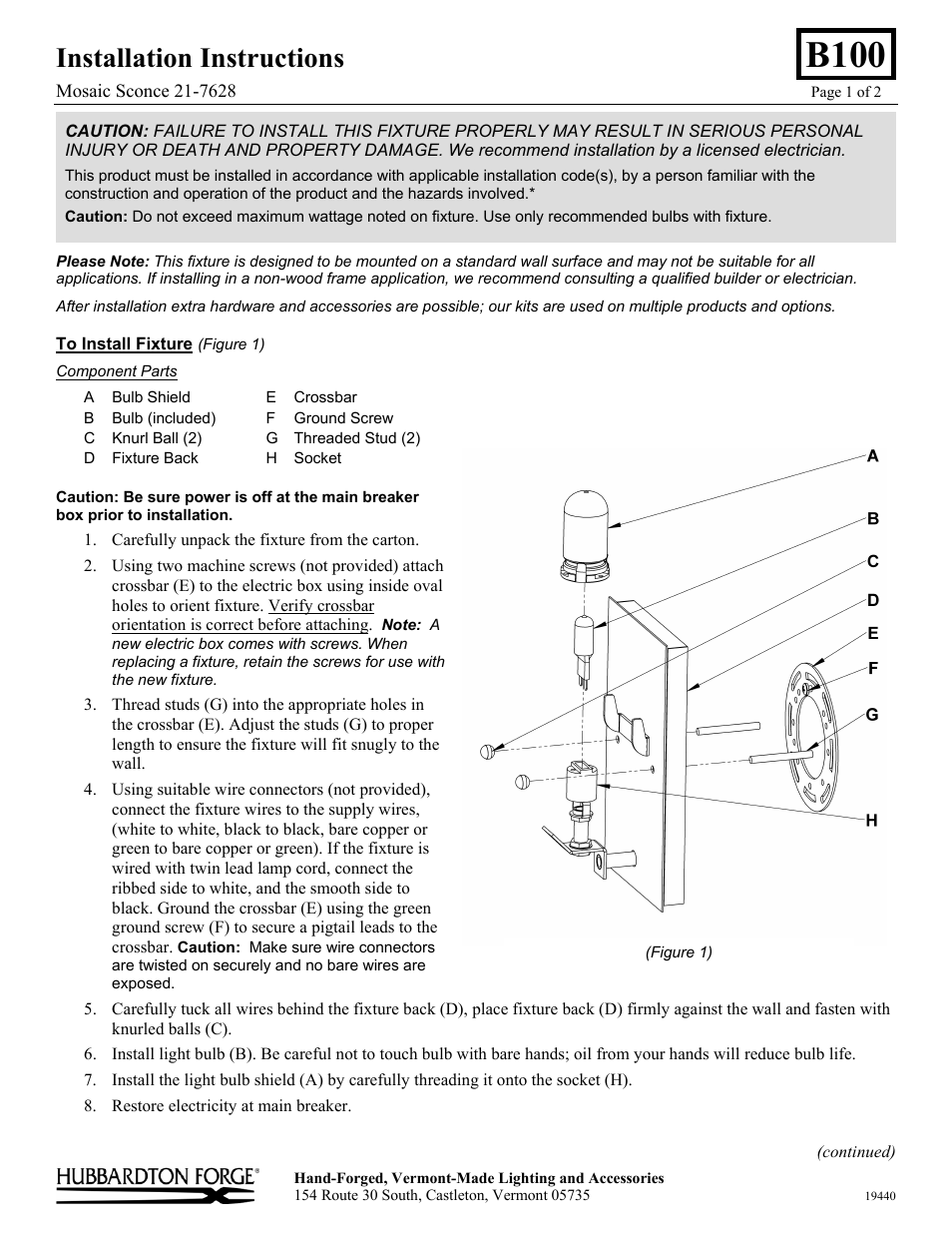 Hubbardton Forge 217628 User Manual | 2 pages