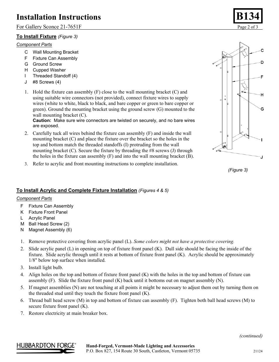 B134, Installation instructions | Hubbardton Forge 217651 User Manual | Page 2 / 3