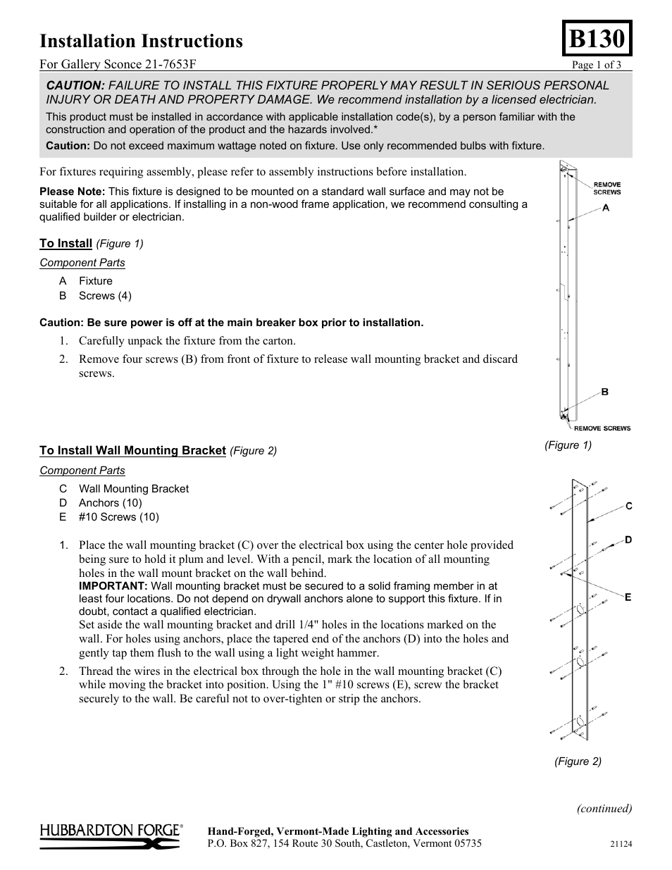 Hubbardton Forge 217653 User Manual | 3 pages