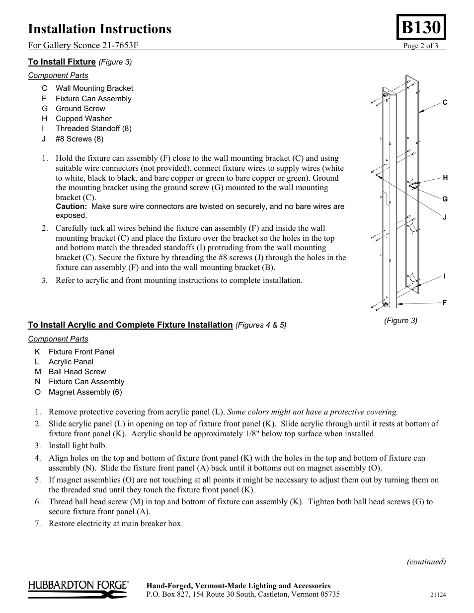 B130, Installation instructions | Hubbardton Forge 217653 User Manual | Page 2 / 3