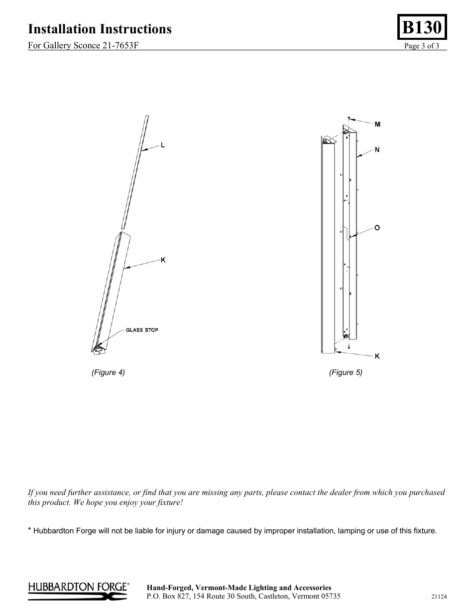 B130, Installation instructions | Hubbardton Forge 217653 User Manual | Page 3 / 3