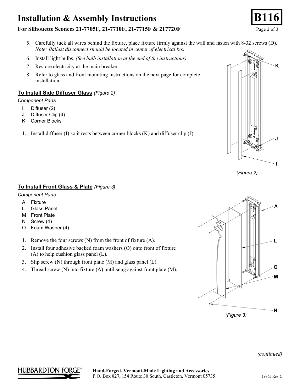 B116, Installation & assembly instructions | Hubbardton Forge 217720 User Manual | Page 2 / 3