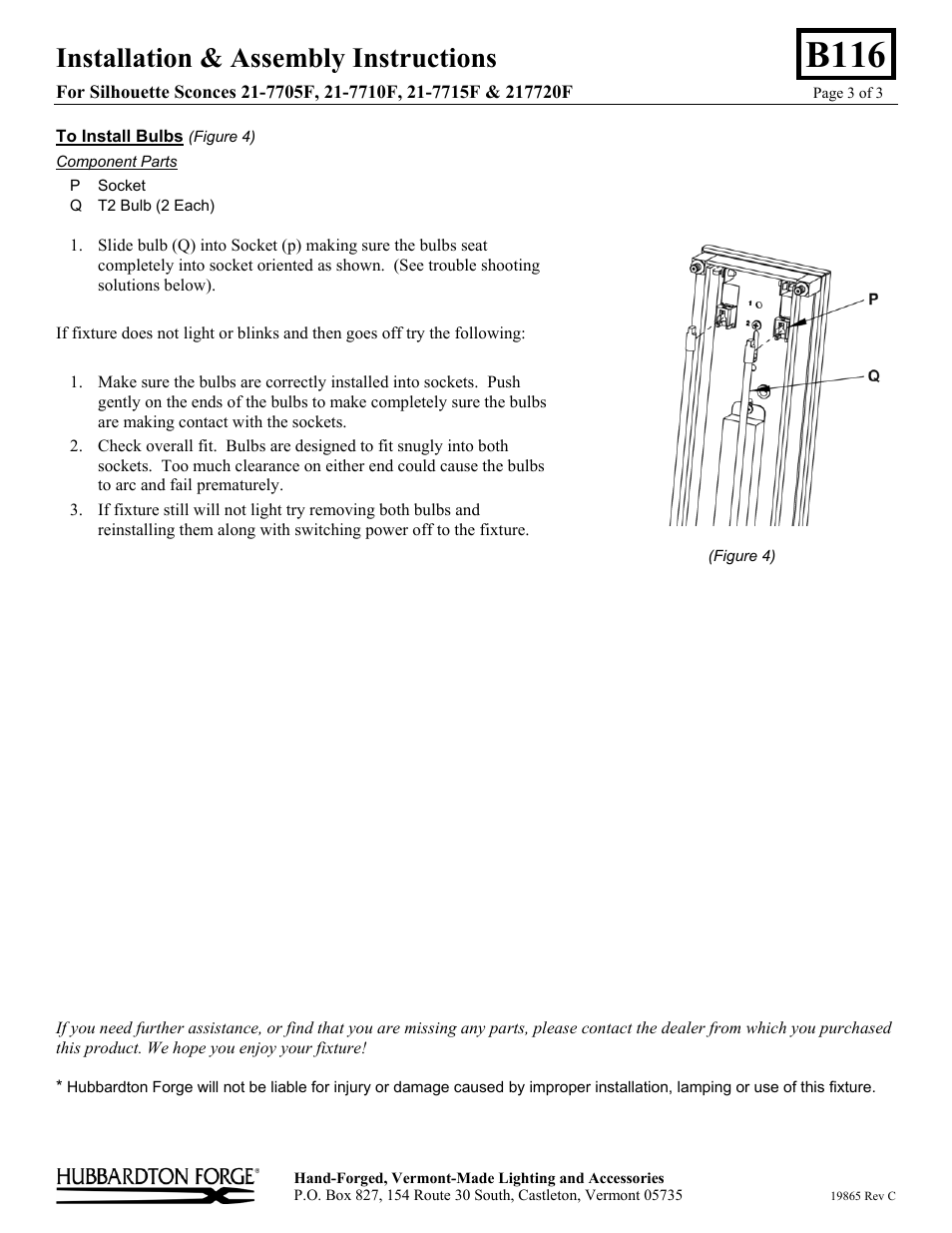 B116, Installation & assembly instructions | Hubbardton Forge 217720 User Manual | Page 3 / 3