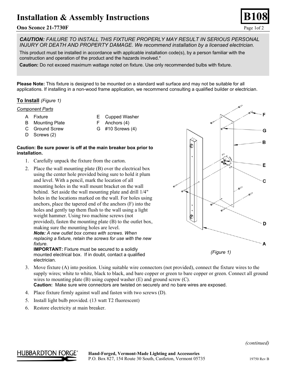 Hubbardton Forge 217730 User Manual | 2 pages