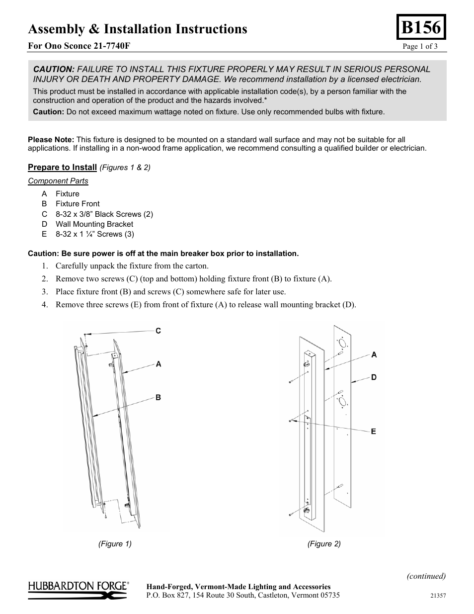 Hubbardton Forge 217740 User Manual | 3 pages