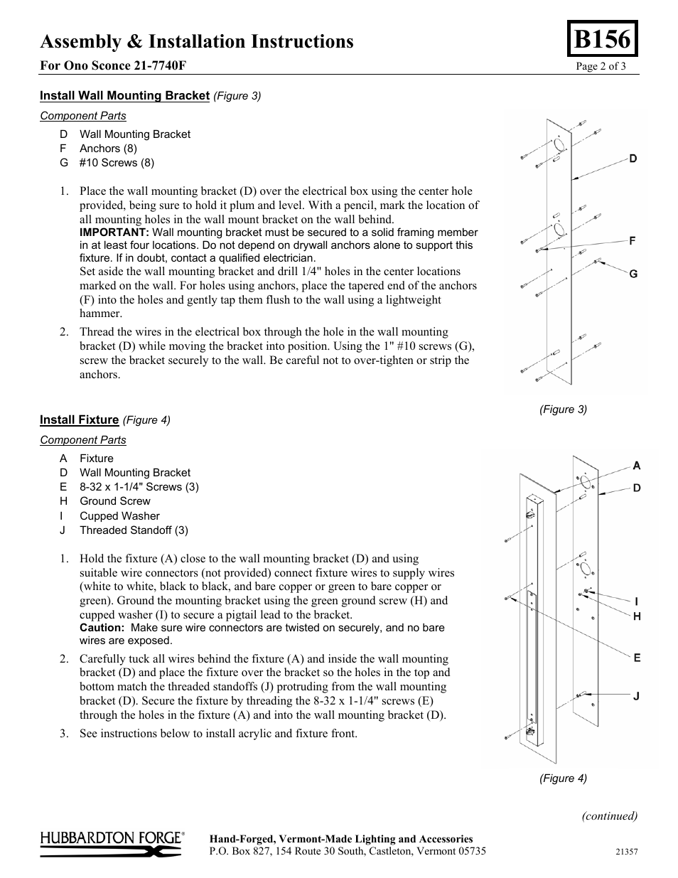 B156, Assembly & installation instructions | Hubbardton Forge 217740 User Manual | Page 2 / 3