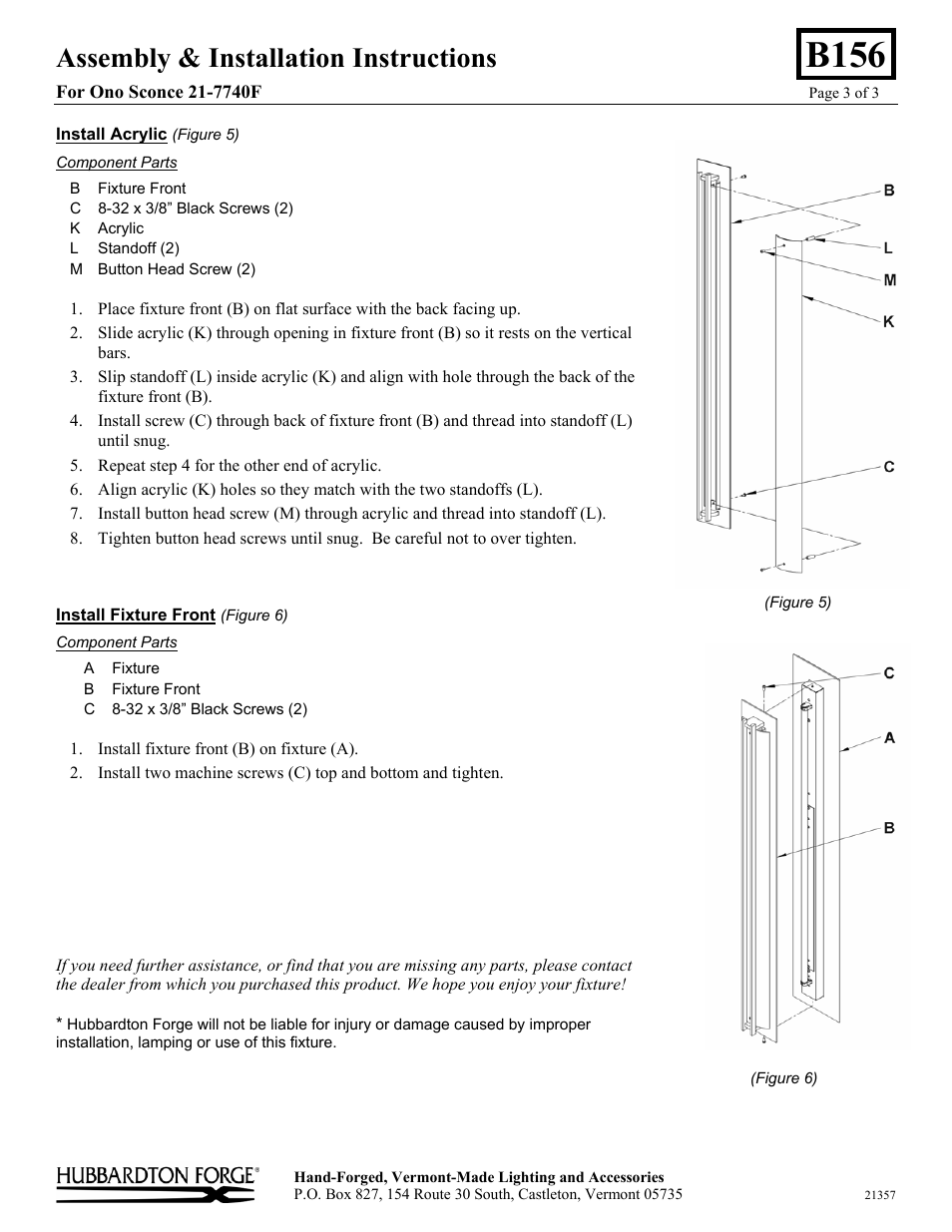 B156, Assembly & installation instructions | Hubbardton Forge 217740 User Manual | Page 3 / 3