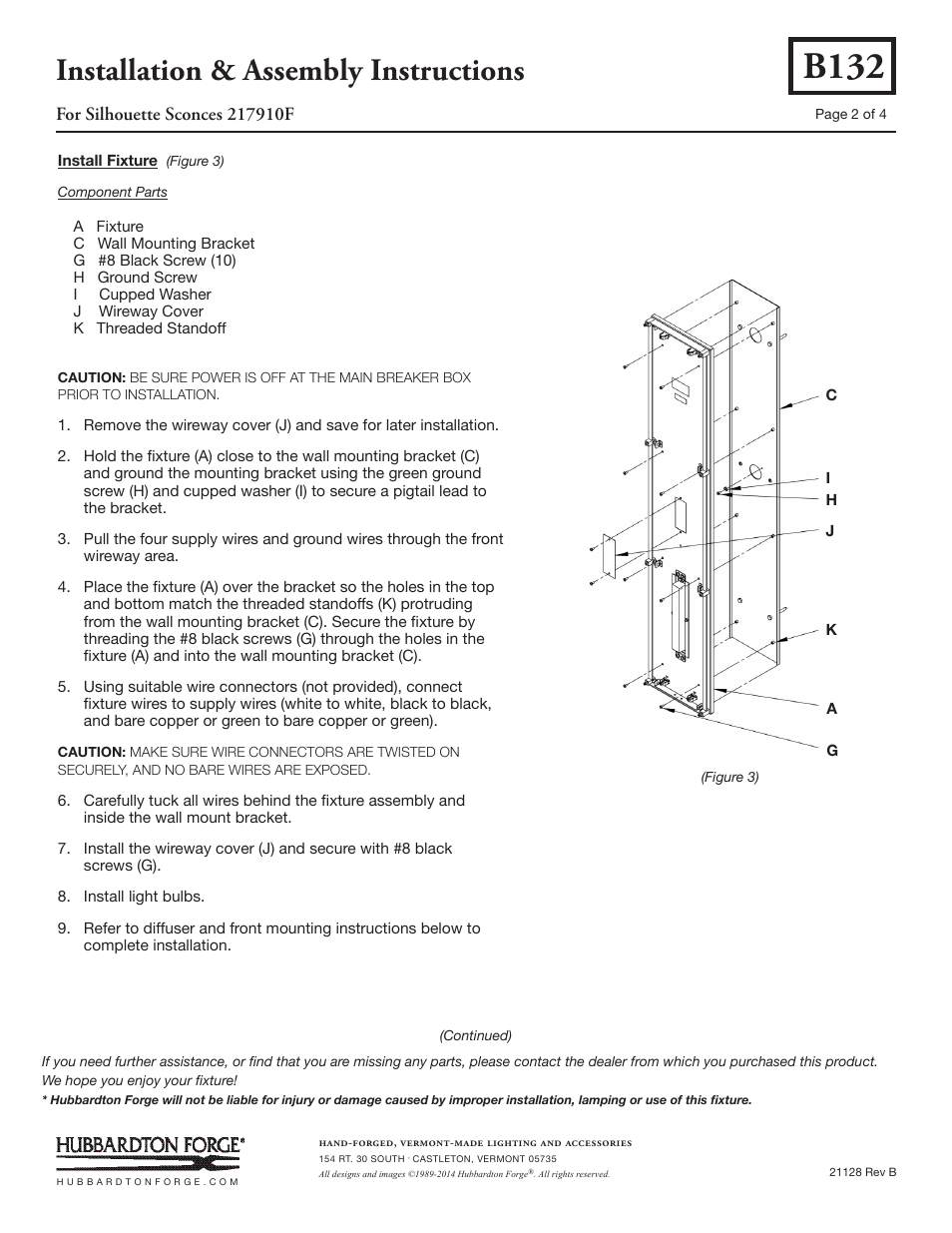 B132, Installation & assembly instructions | Hubbardton Forge 217910 User Manual | Page 3 / 4