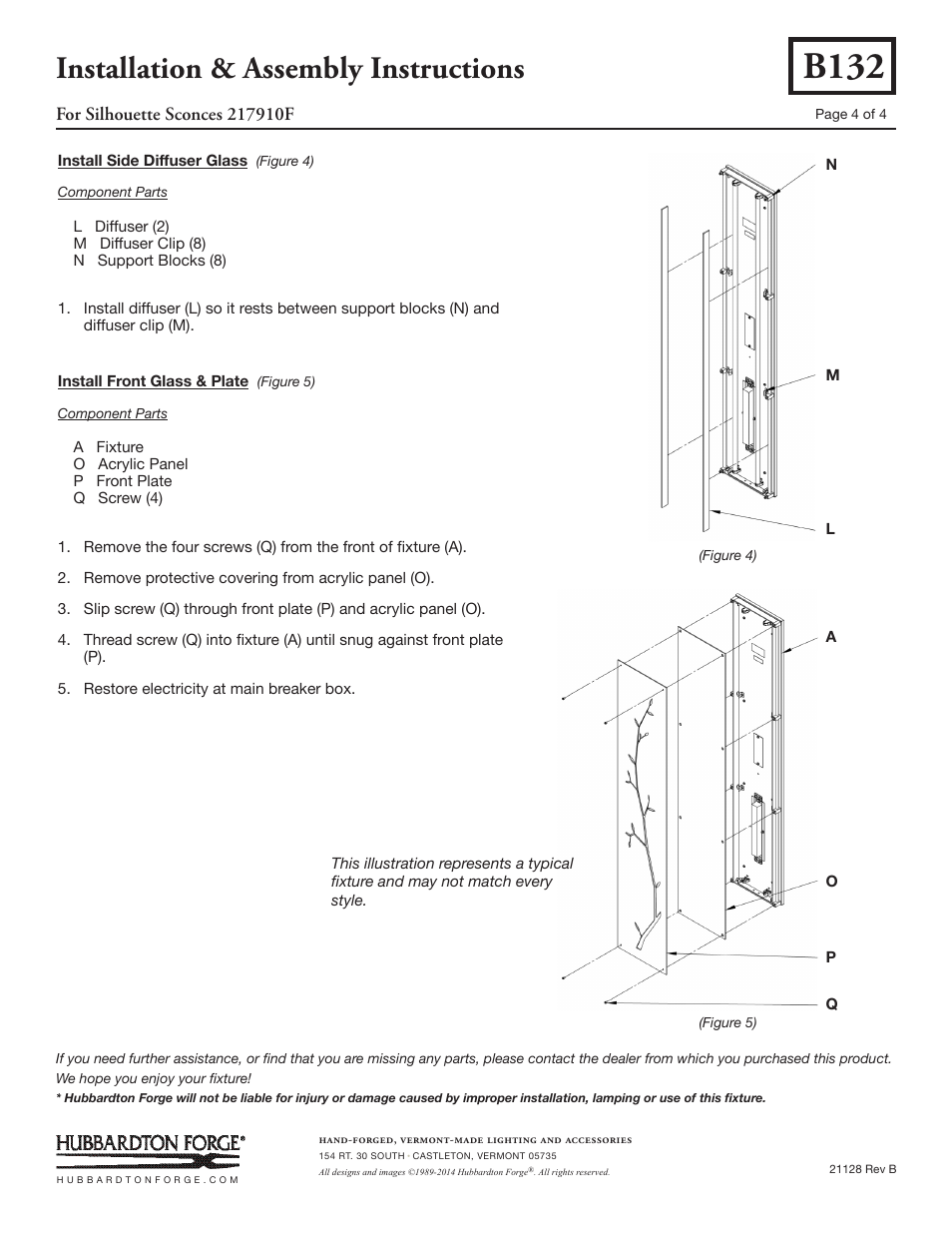 B132, Installation & assembly instructions | Hubbardton Forge 217910 User Manual | Page 4 / 4