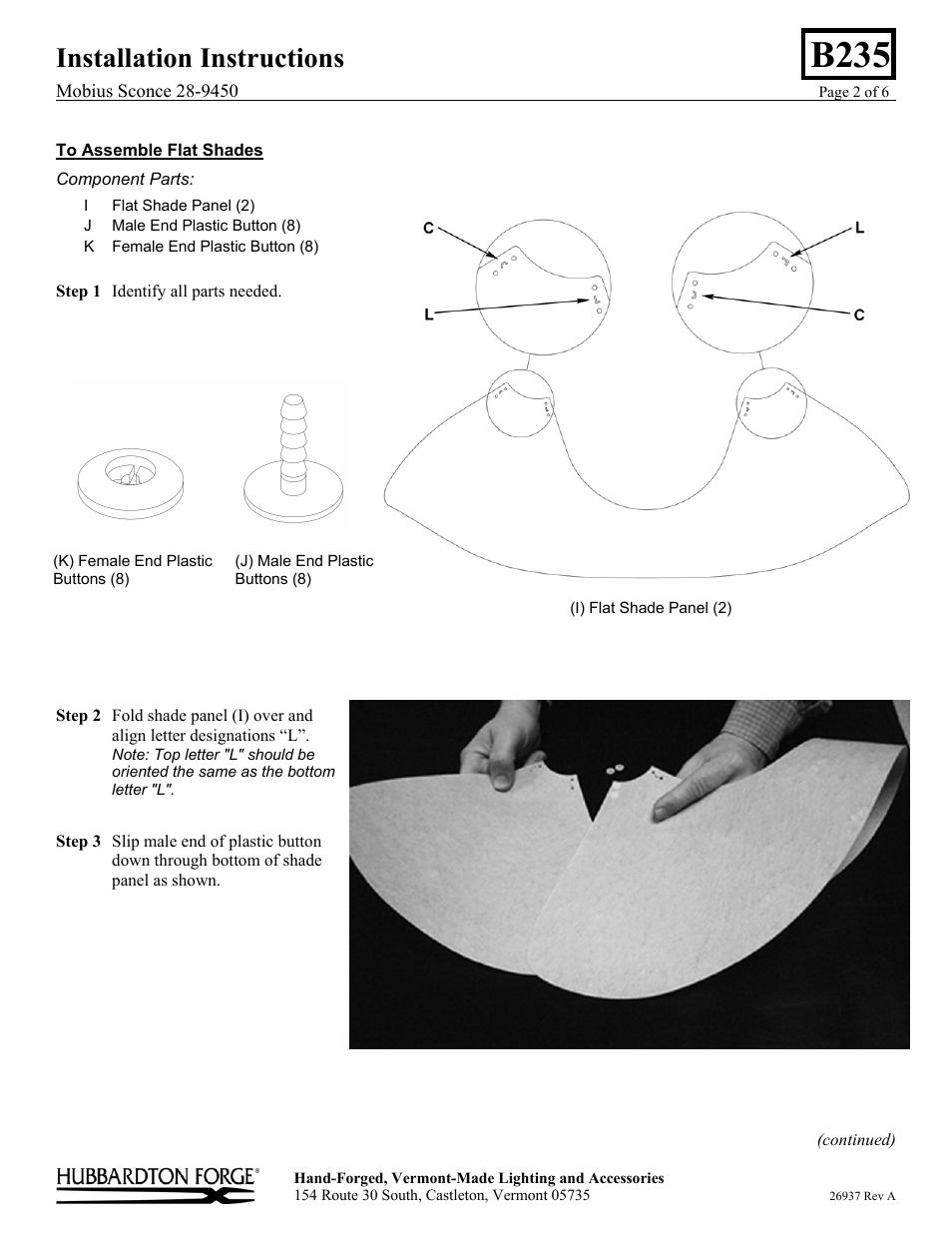 B235, Installation instructions | Hubbardton Forge 289450 User Manual | Page 2 / 6