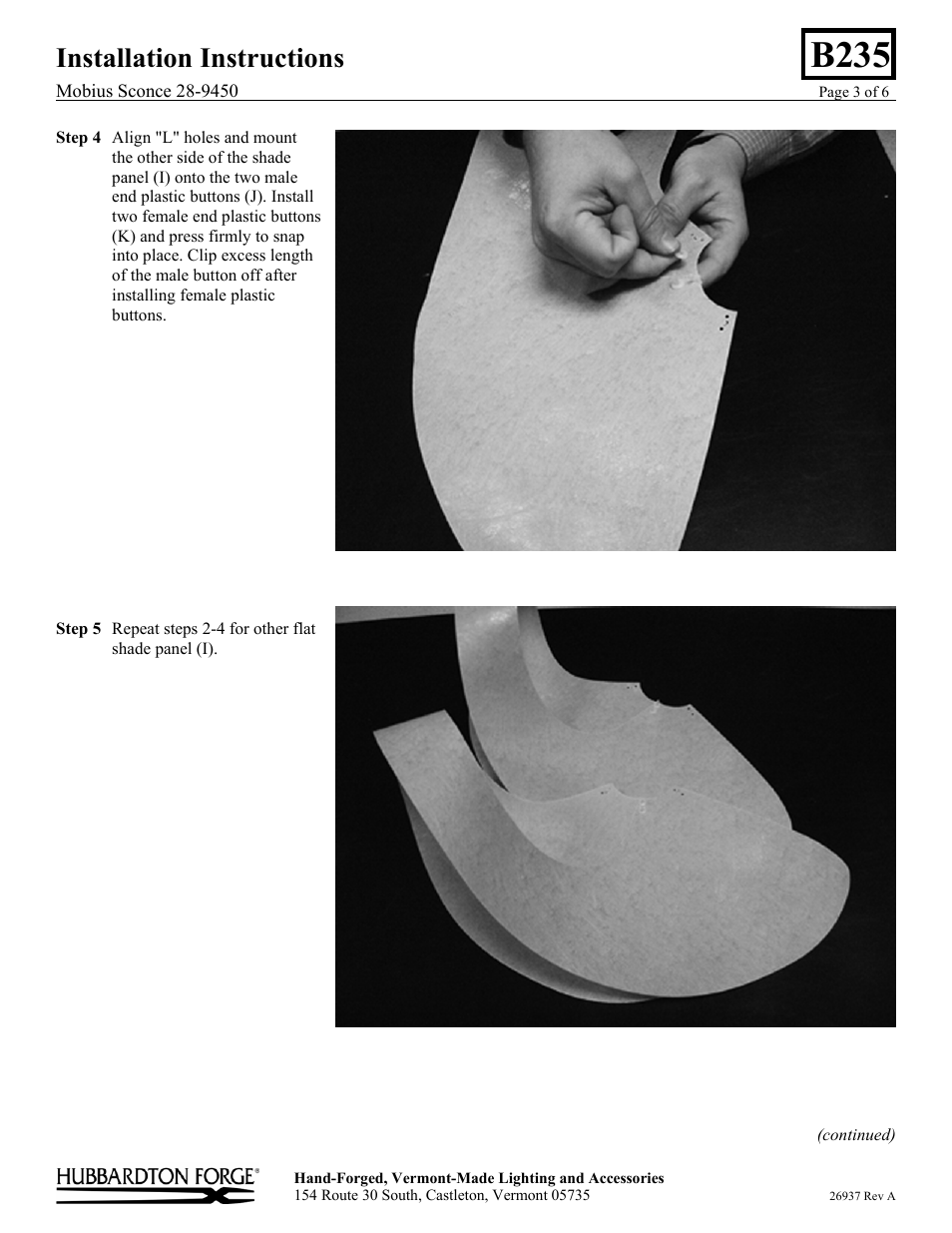 B235, Installation instructions | Hubbardton Forge 289450 User Manual | Page 3 / 6