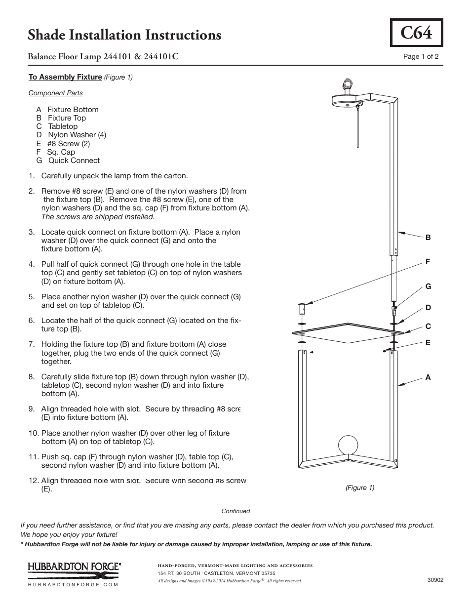 Hubbardton Forge 244101 User Manual | 2 pages