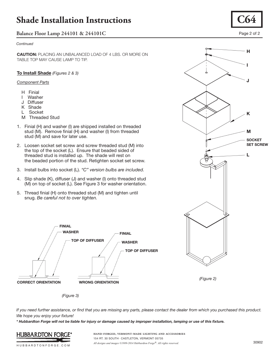 Shade installation instructions | Hubbardton Forge 244101 User Manual | Page 2 / 2