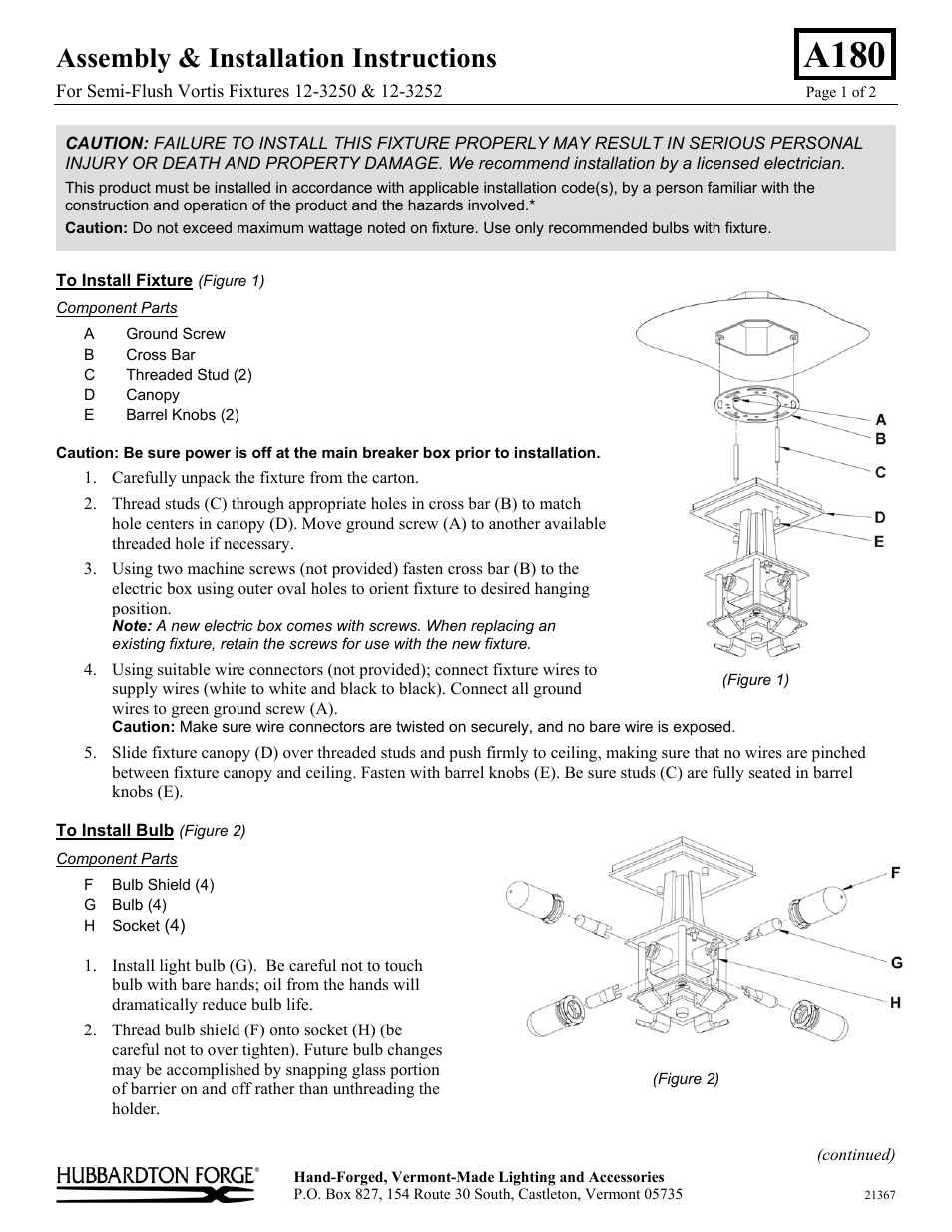Hubbardton Forge 123252 User Manual | 2 pages