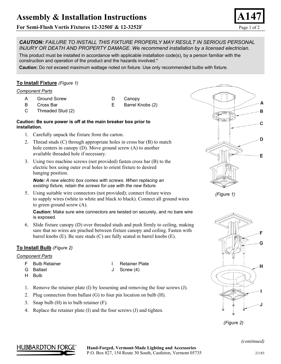 Hubbardton Forge 123252F User Manual | 2 pages