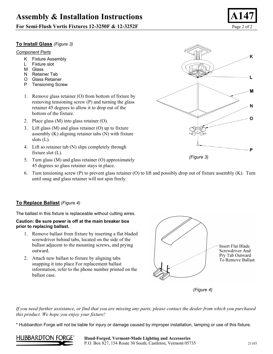 A147, Assembly & installation instructions | Hubbardton Forge 123252F User Manual | Page 2 / 2