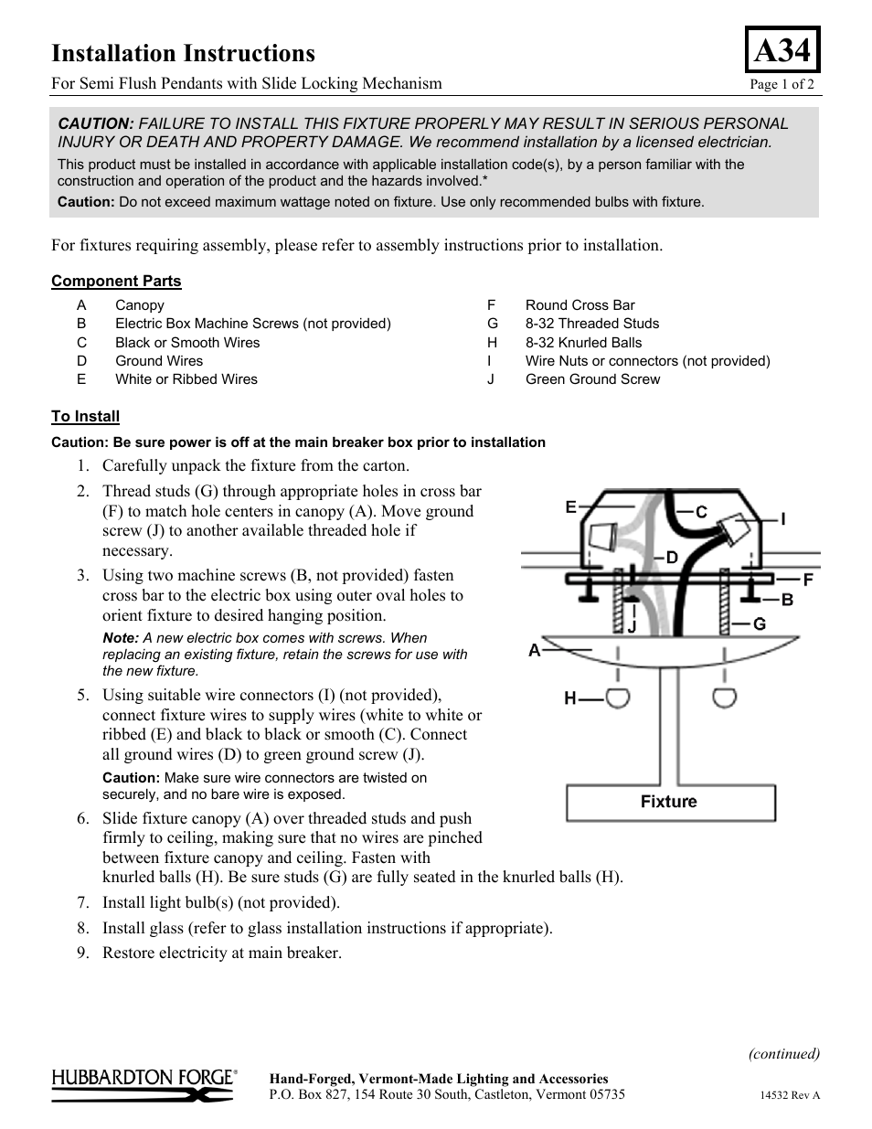Hubbardton Forge 124247 User Manual | 2 pages
