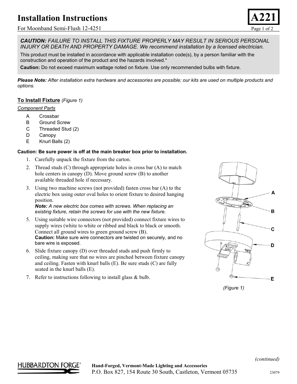 Hubbardton Forge 124251 User Manual | 2 pages