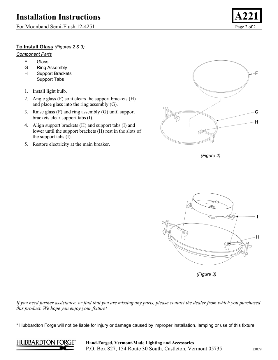 A221, Installation instructions | Hubbardton Forge 124251 User Manual | Page 2 / 2