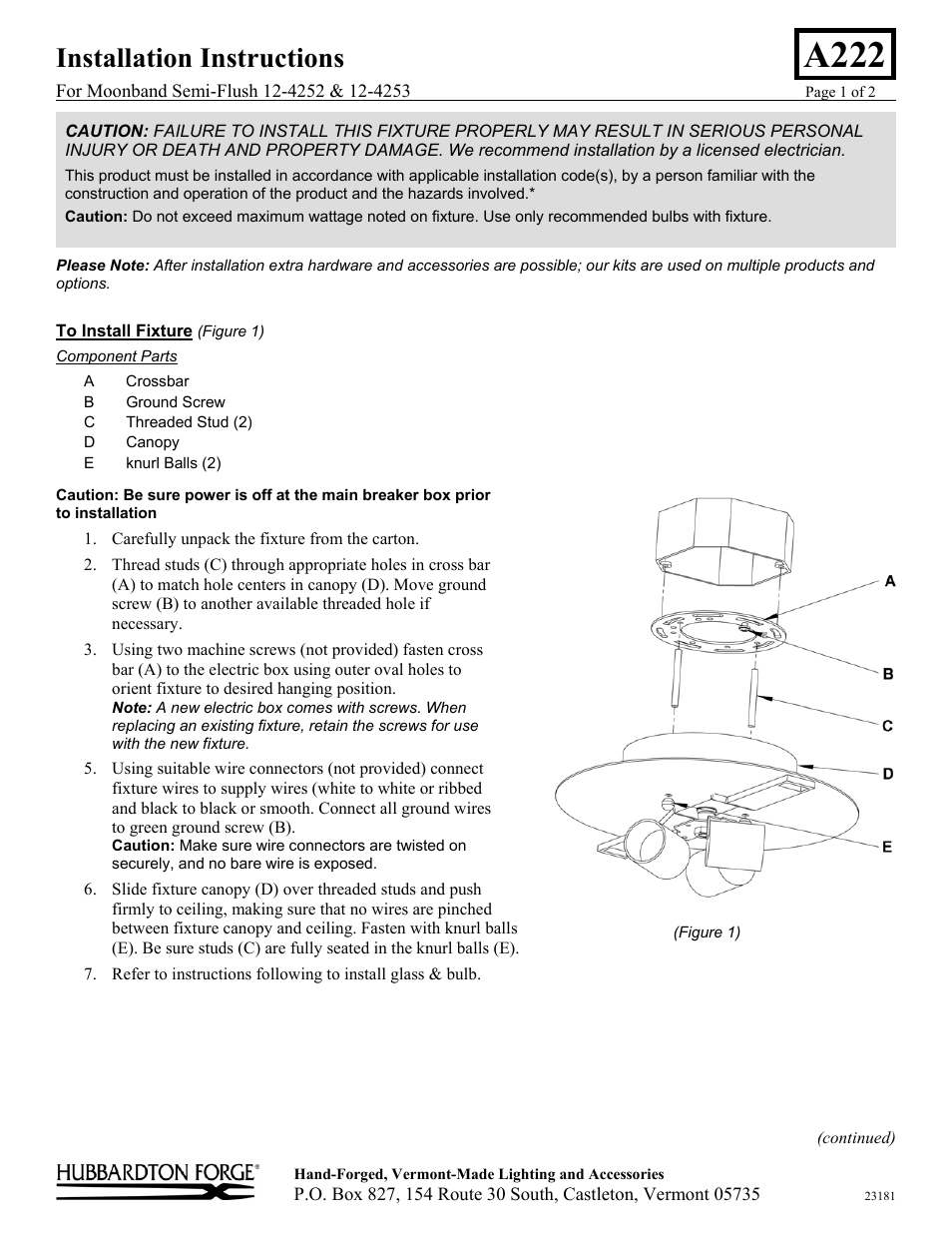 Hubbardton Forge 124252 User Manual | 2 pages