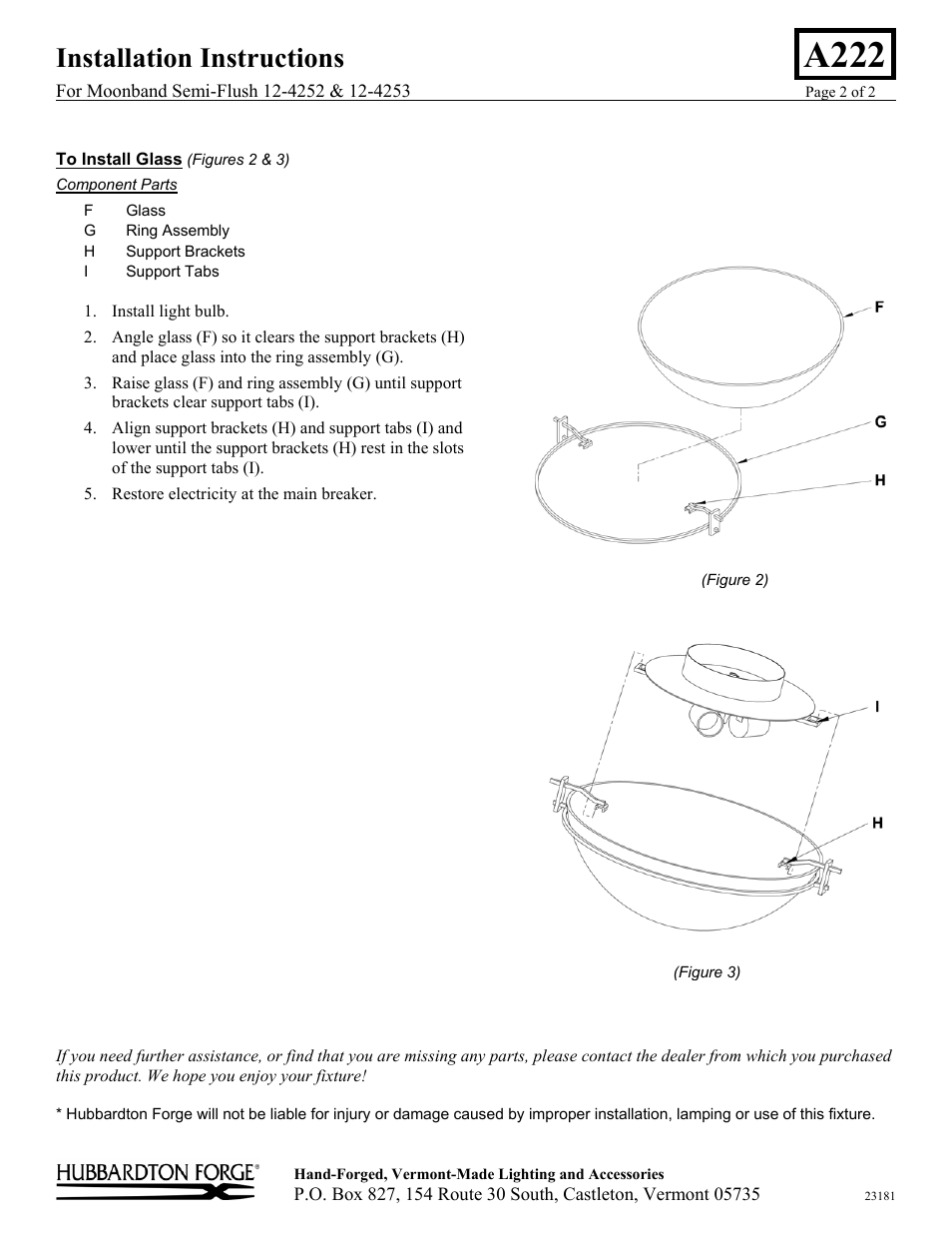 A222, Installation instructions | Hubbardton Forge 124252 User Manual | Page 2 / 2