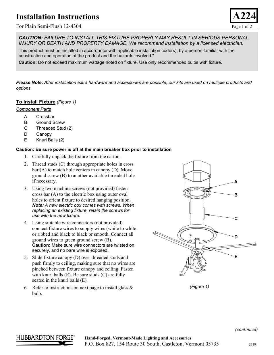 Hubbardton Forge 124304 User Manual | 2 pages