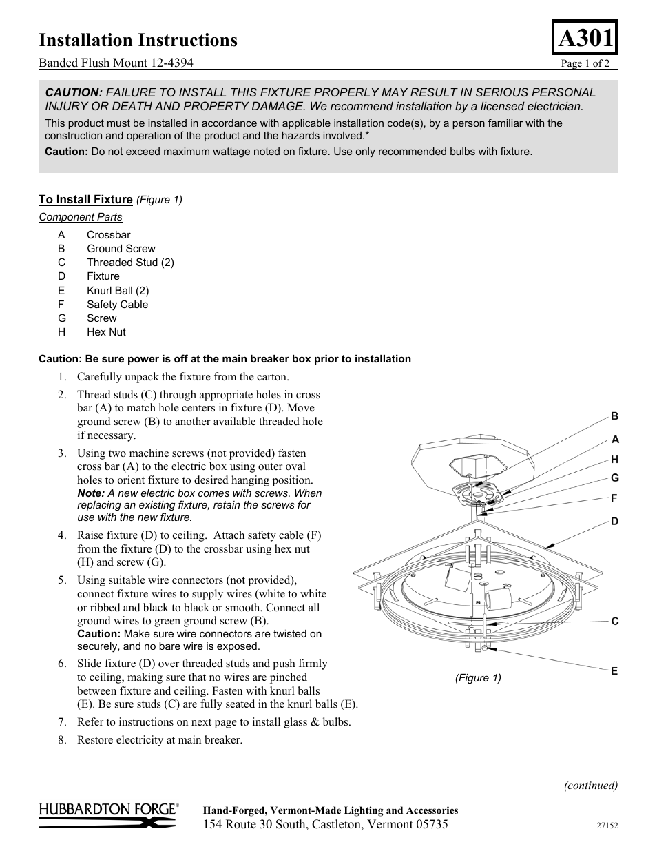 Hubbardton Forge 124394 User Manual | 2 pages