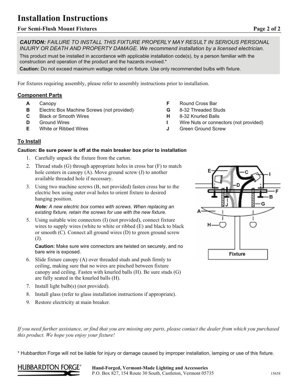 Installation instructions | Hubbardton Forge 126709 User Manual | Page 2 / 2