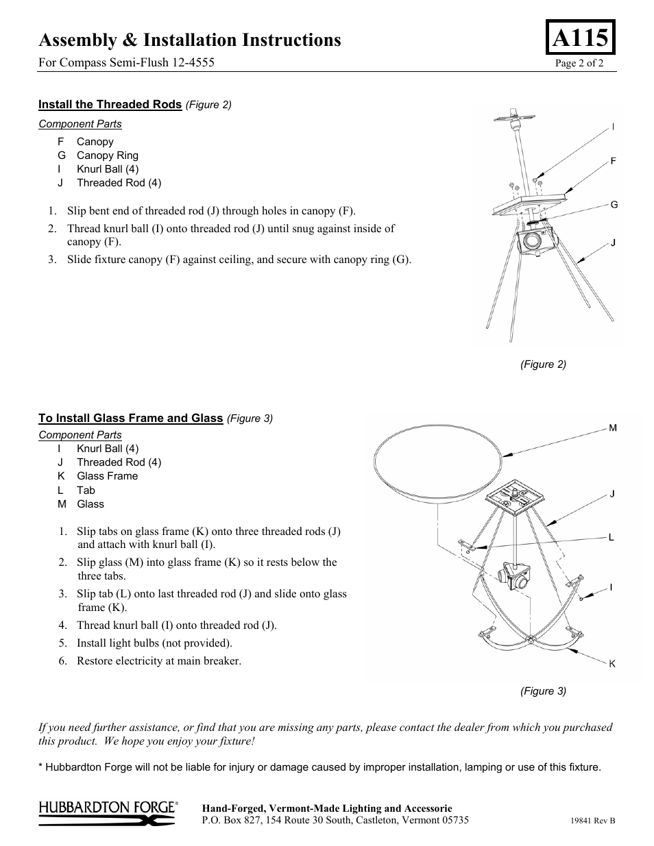 A115, Assembly & installation instructions | Hubbardton Forge 124555 User Manual | Page 2 / 2