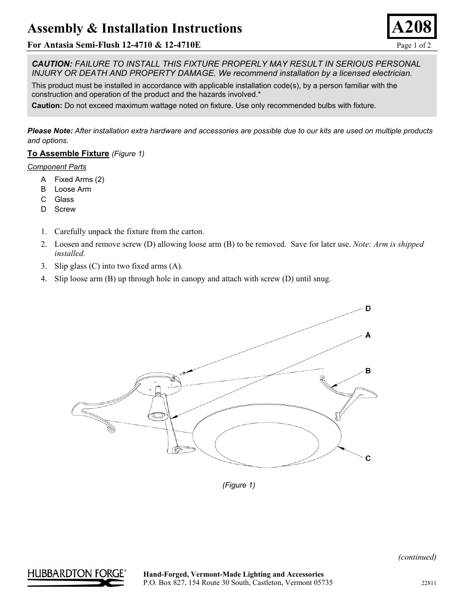 Hubbardton Forge 124710 User Manual | 2 pages