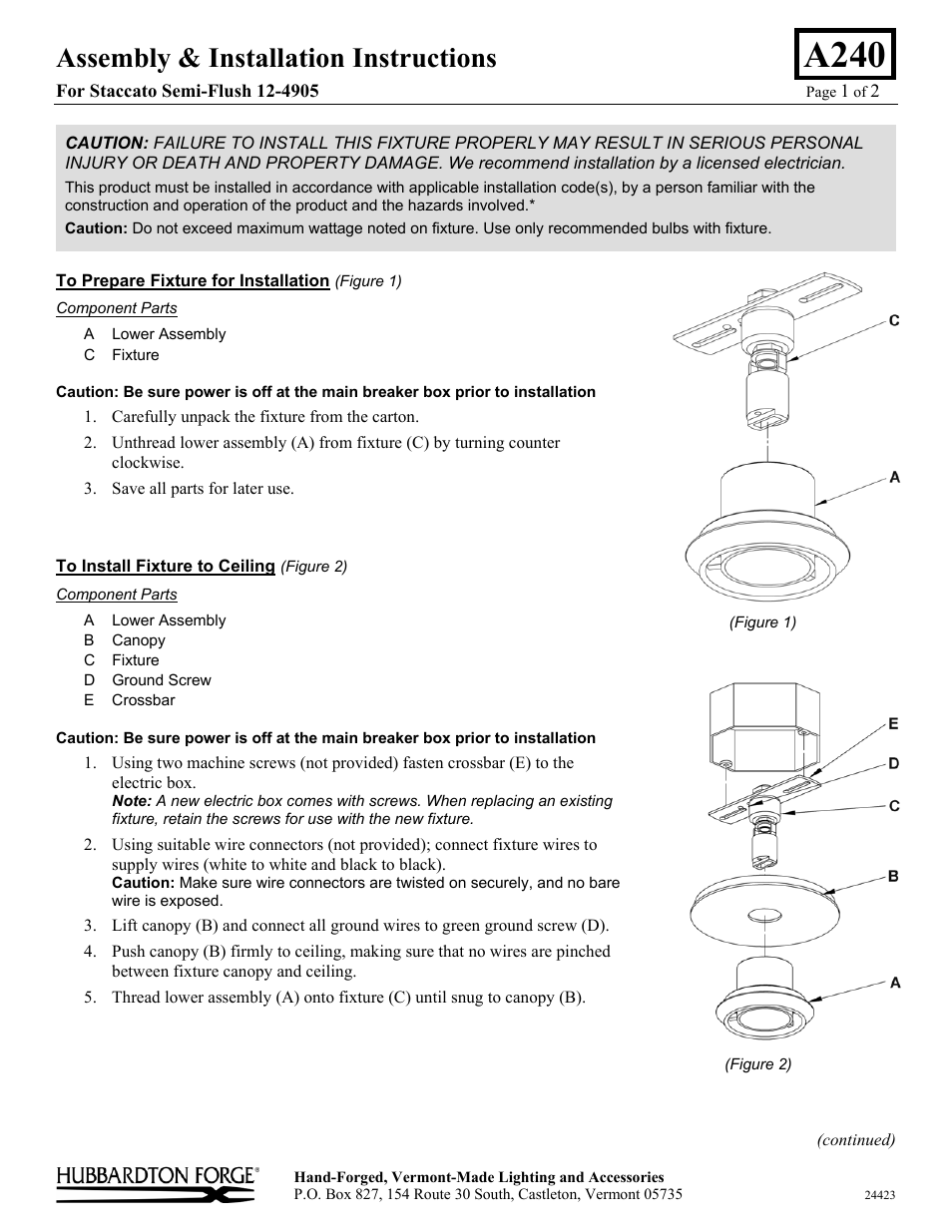 Hubbardton Forge 124905 User Manual | 2 pages