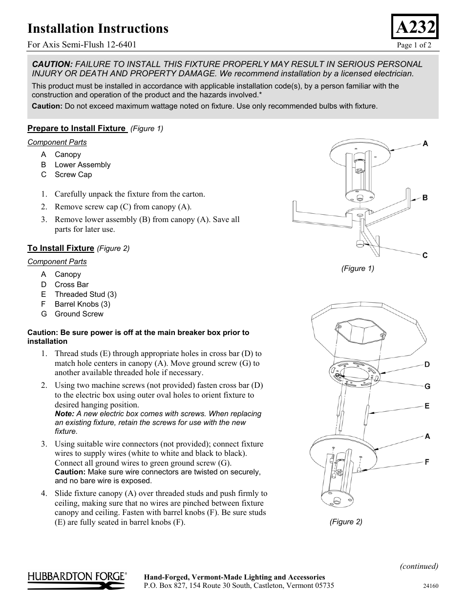 Hubbardton Forge 126401 User Manual | 2 pages