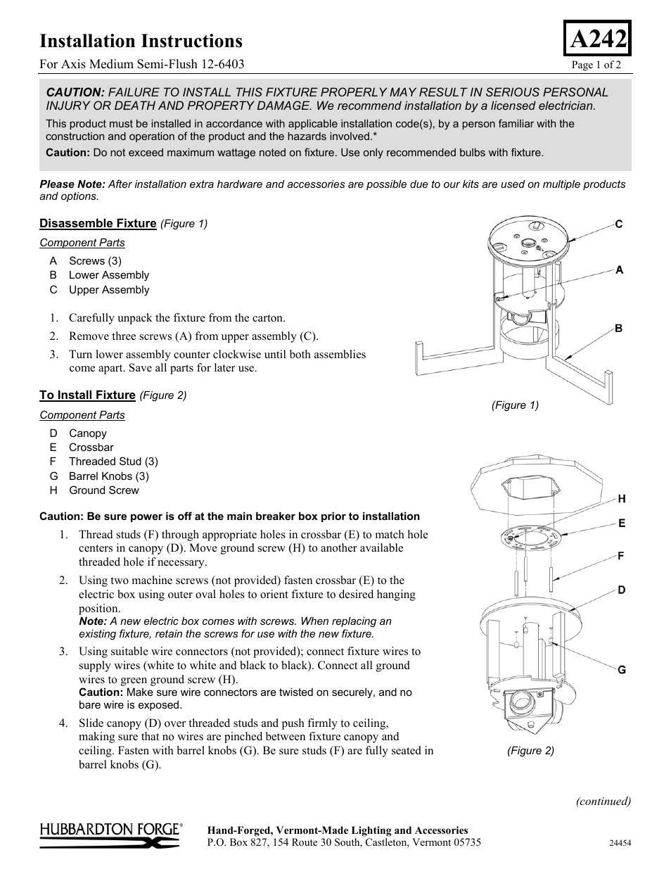 Hubbardton Forge 126403 User Manual | 2 pages